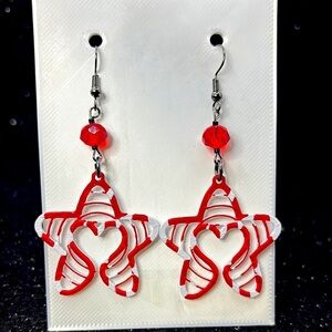 Red and White Star Earrings